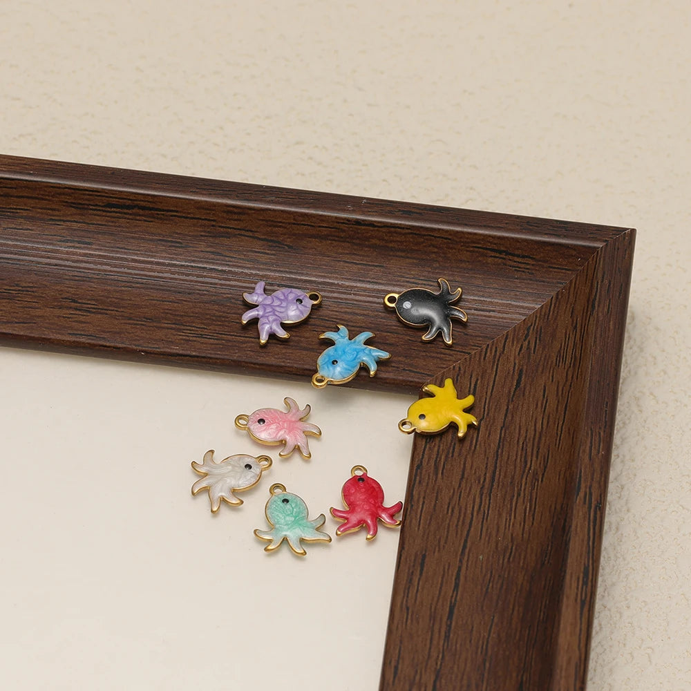 Colorful enamel octopus charms set, assorted pink, blue, yellow, black, and white