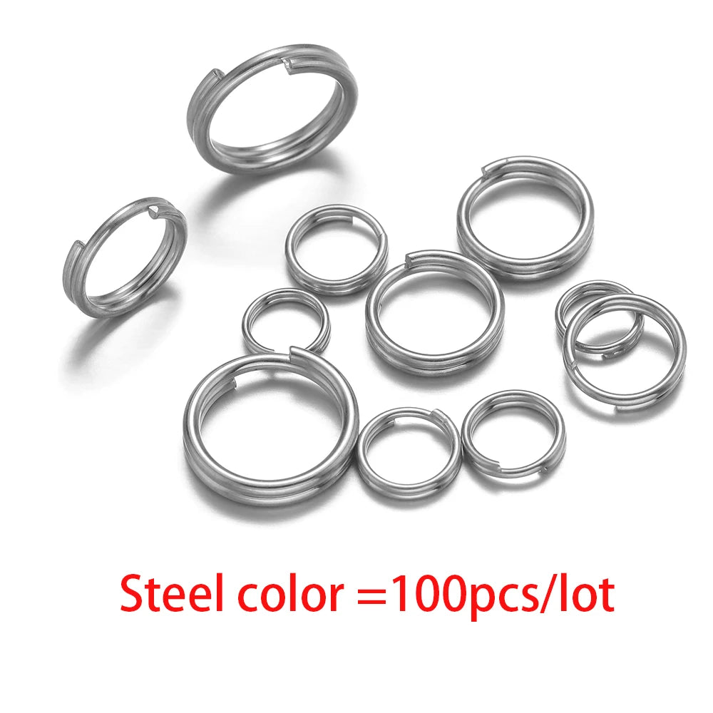 Steel double-loop open jump rings assortment, various sizes