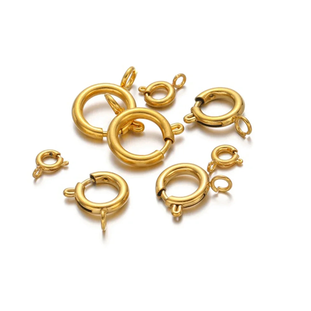 Gold spring clasp round connectors, hook ring closures (10 pcs)