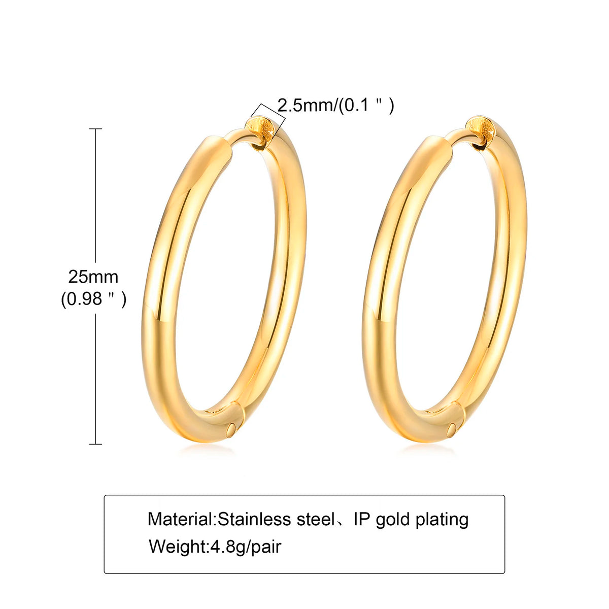 Gold-tone 25 mm oval hoop earrings with hinged closures