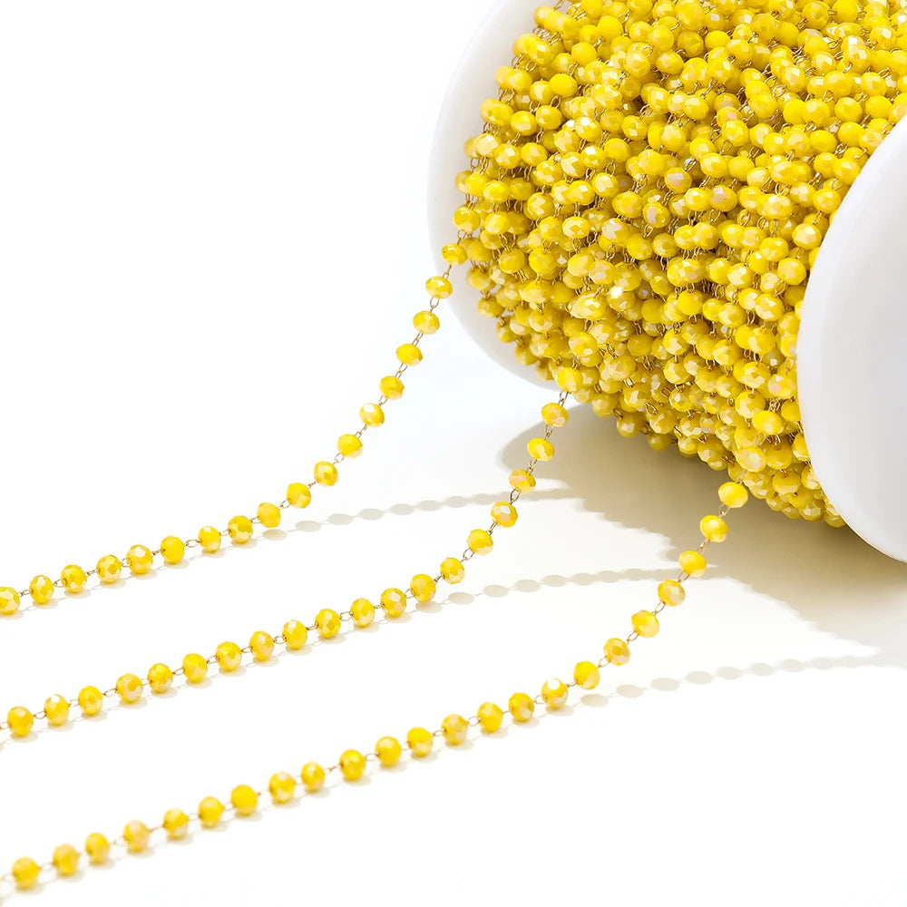 3mm faceted beaded chain with yellow beads