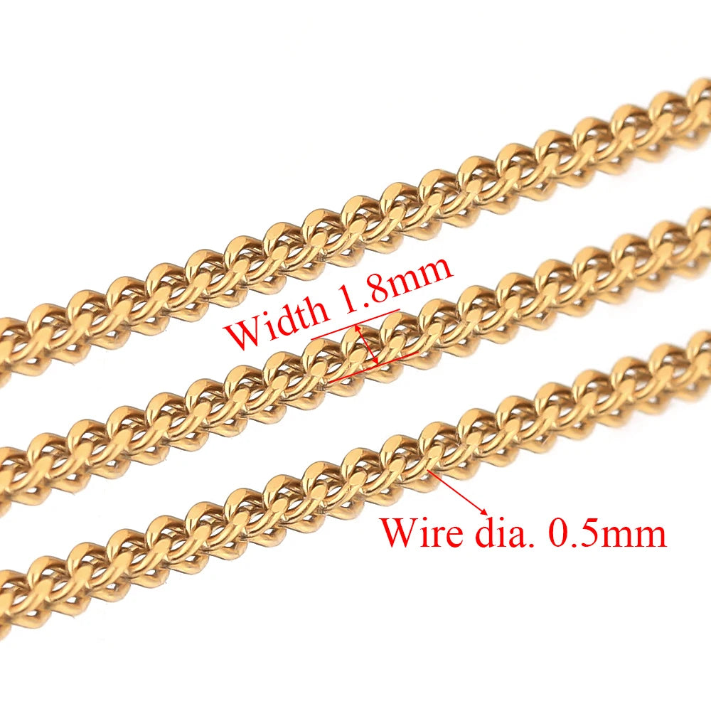 Gold curb Cuban link chain, 1.8mm width, 0.5mm wire diameter