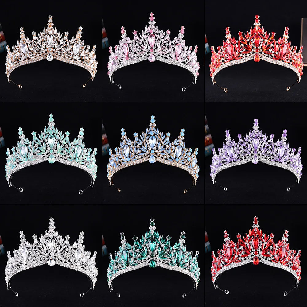Crystal jeweled baroque tiara headband with multicolor stones and curved crown