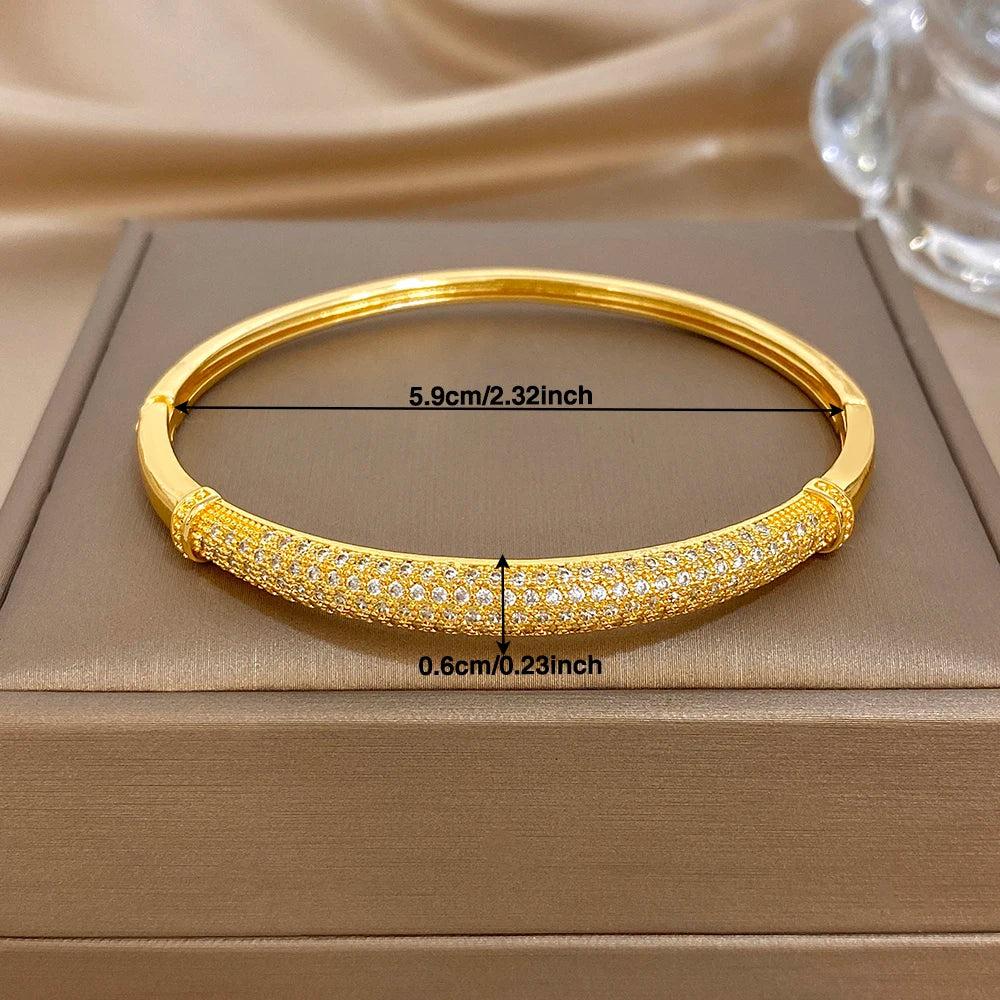Gold-plated cuff bangle with pavé zircon detail