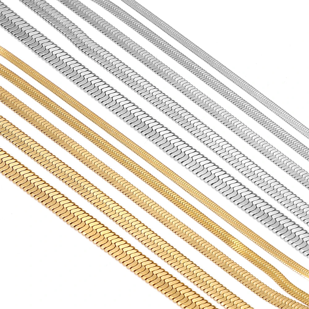 Flat snake chain cords, gold and silver, for jewelry making and DIY crafts