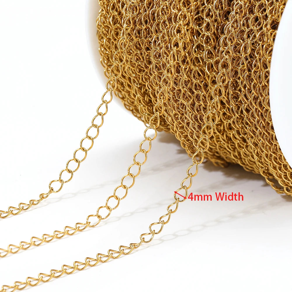 Gold extension tail chain with 4mm link width and small oval chain loops