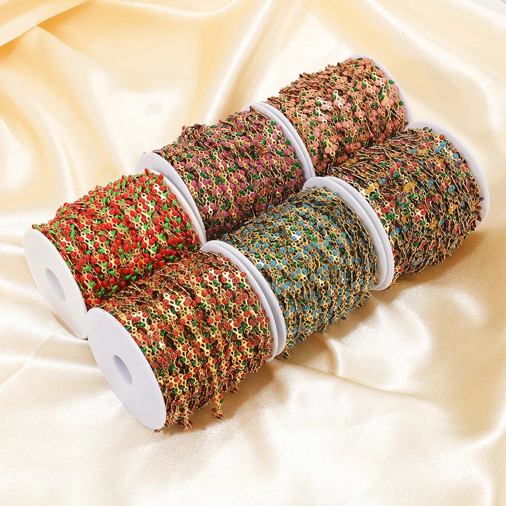 Multicolor cherry charm chain strands on spools for DIY kids necklaces and bracelets