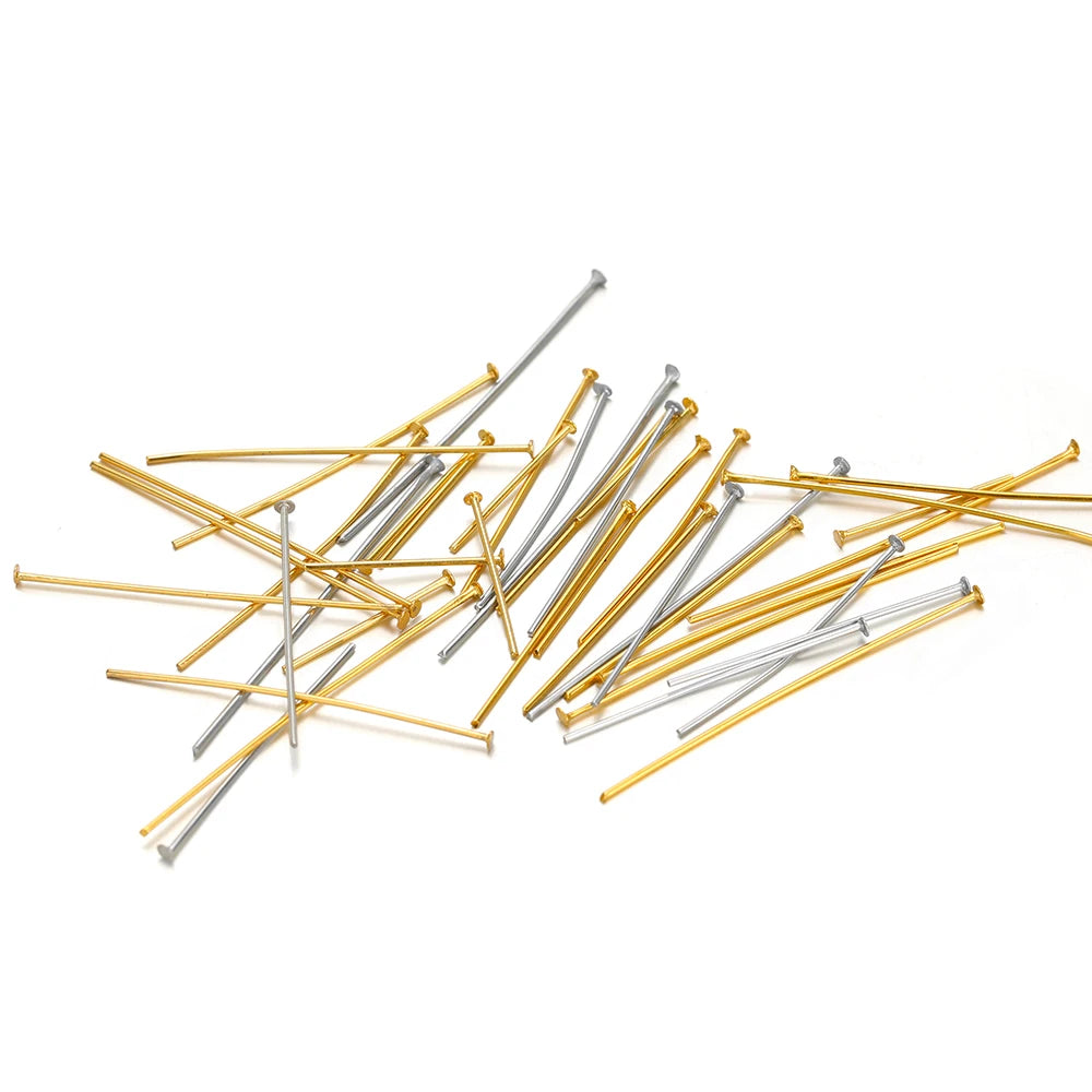 Mixed gold and steel T-head flat pins (stainless steel) for DIY jewelry