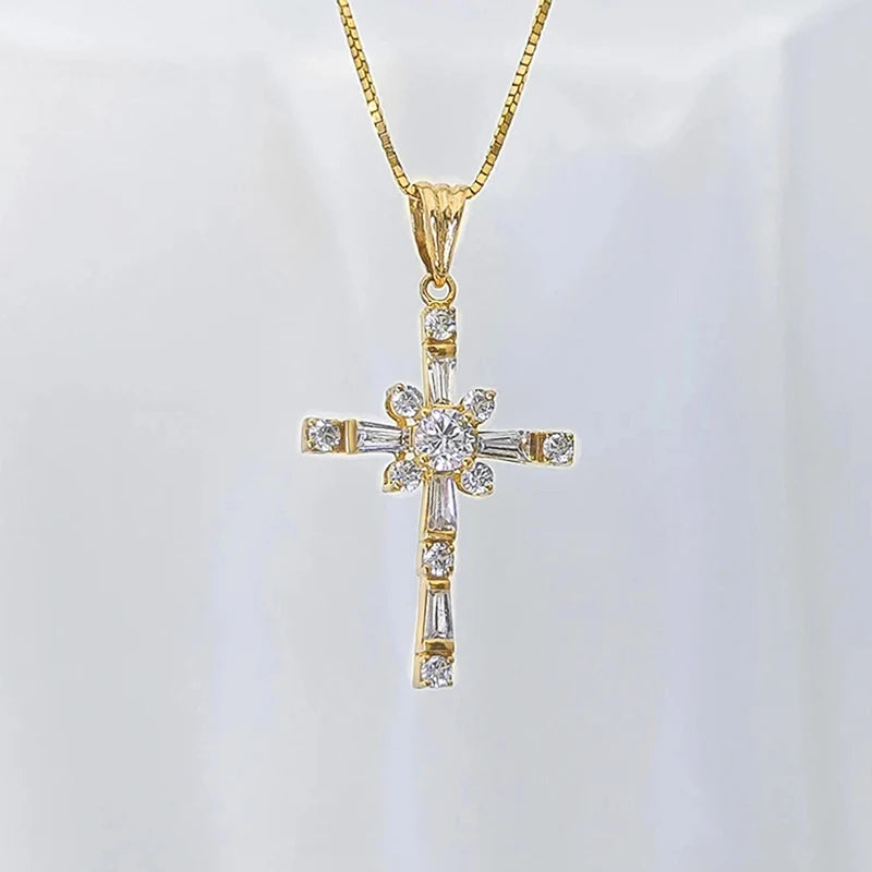 Luxury Cubic Zirconia Cross Pendant Necklace for Women Wedding Jewelry m22