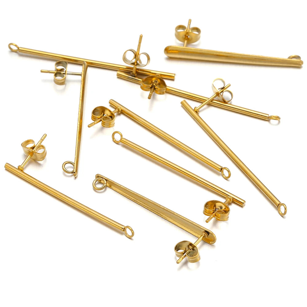Gold long bar stud earring findings with hinge-style post backs