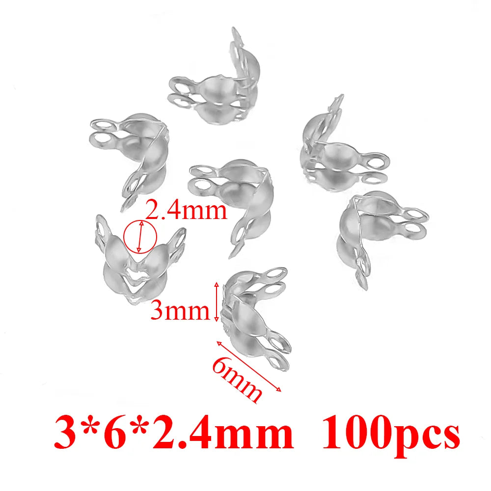 Silver end crimp clasp hook beads, 3x6x2.4mm, 3mm hole, 100pcs