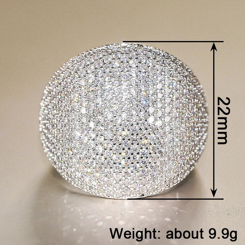 Cubic zirconia ring with pavé dome design, about 22 mm wide