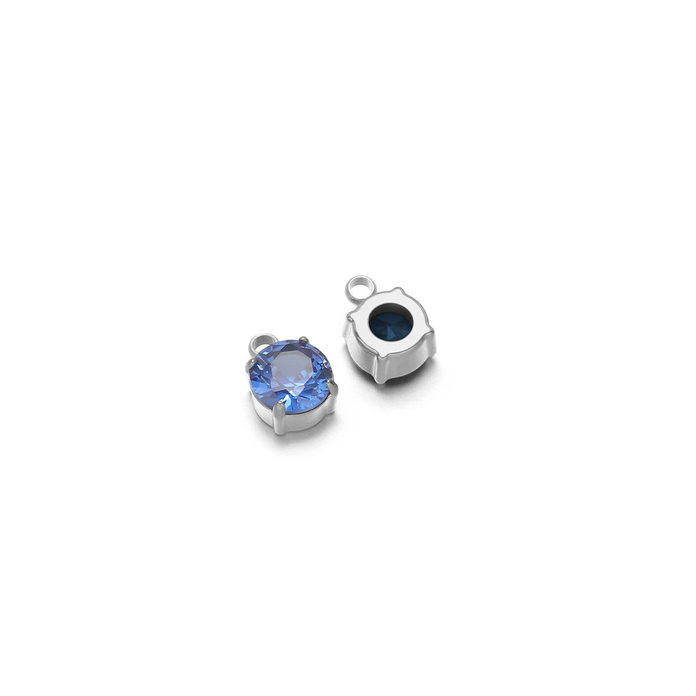 Round glass crystal claw rhinestone, steel-tone, light blue