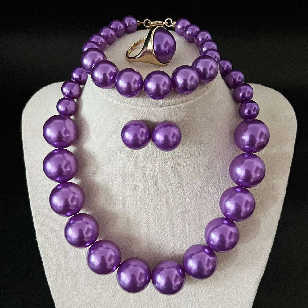 Big Pearl Choker Necklaces Bohemian Women Fashion Chunky Jewelry Sets For Bridal Wedding