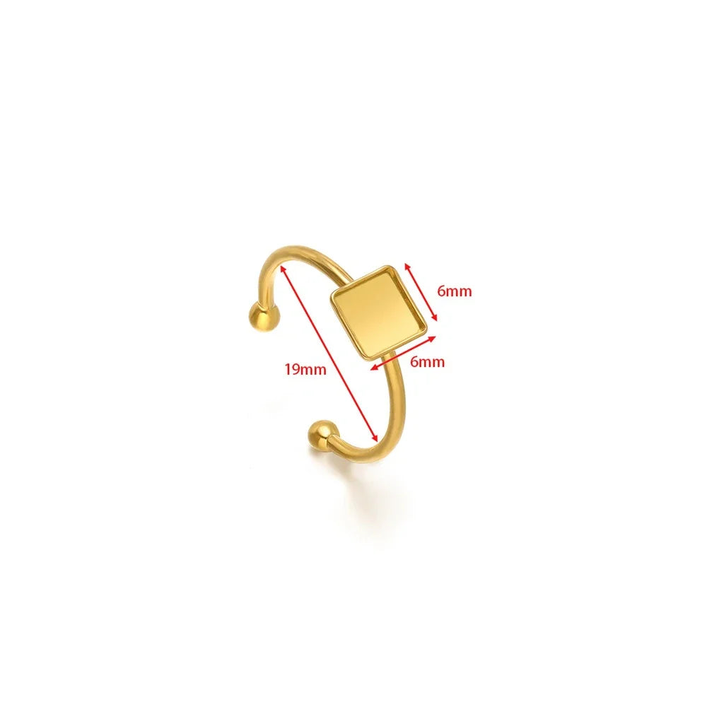 Gold open ring setting with square cabochon tray, blank bezel base