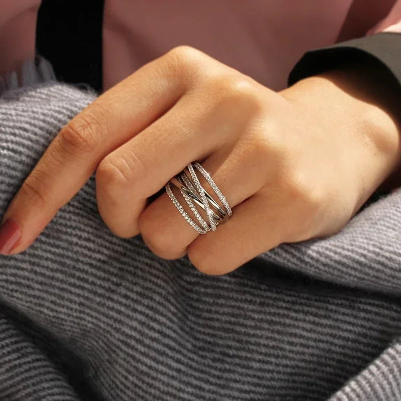 Fashion Multi-cross Full AA Cubic Zirconia Rings for Women m36