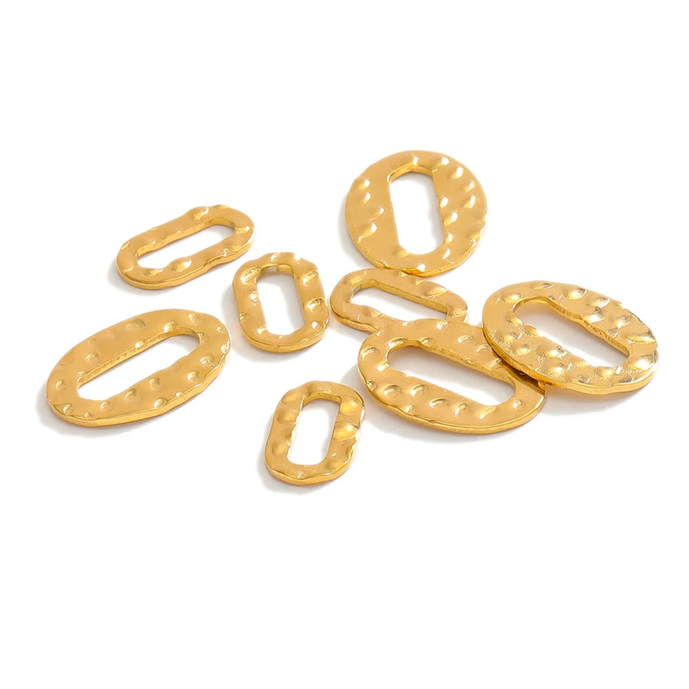 Gold hollow oval earring charm connectors, hammered surface, mixed sizes 12mm/16mm