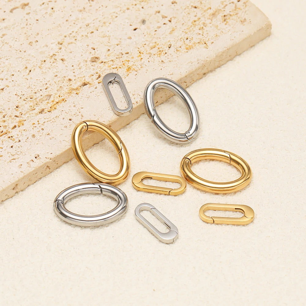 Assorted oval spring clasp hooks in gold and silver tones, set of 6