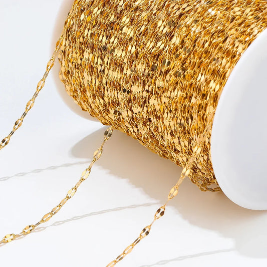 Gold flat oval cable chain for jewelry making, fine links