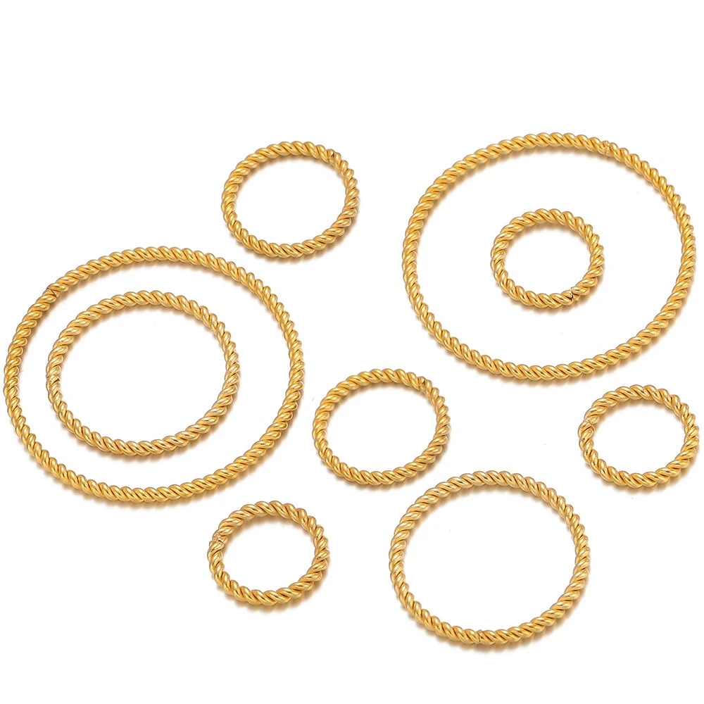 Gold spiral twisted round hoop ear wire connectors, assorted ring sizes