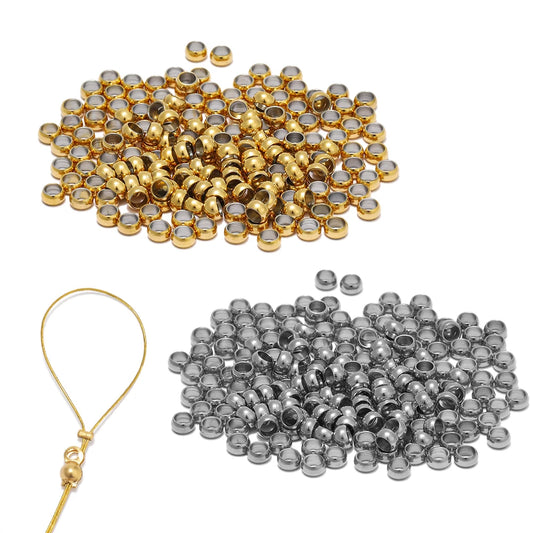 Gold-tone metal spacer bead stoppers with round crimp ends, 100-piece set look