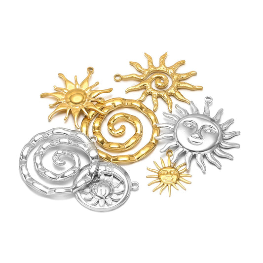 Sun and starfish charm set, gold and silver-tone stainless steel pendants with loops