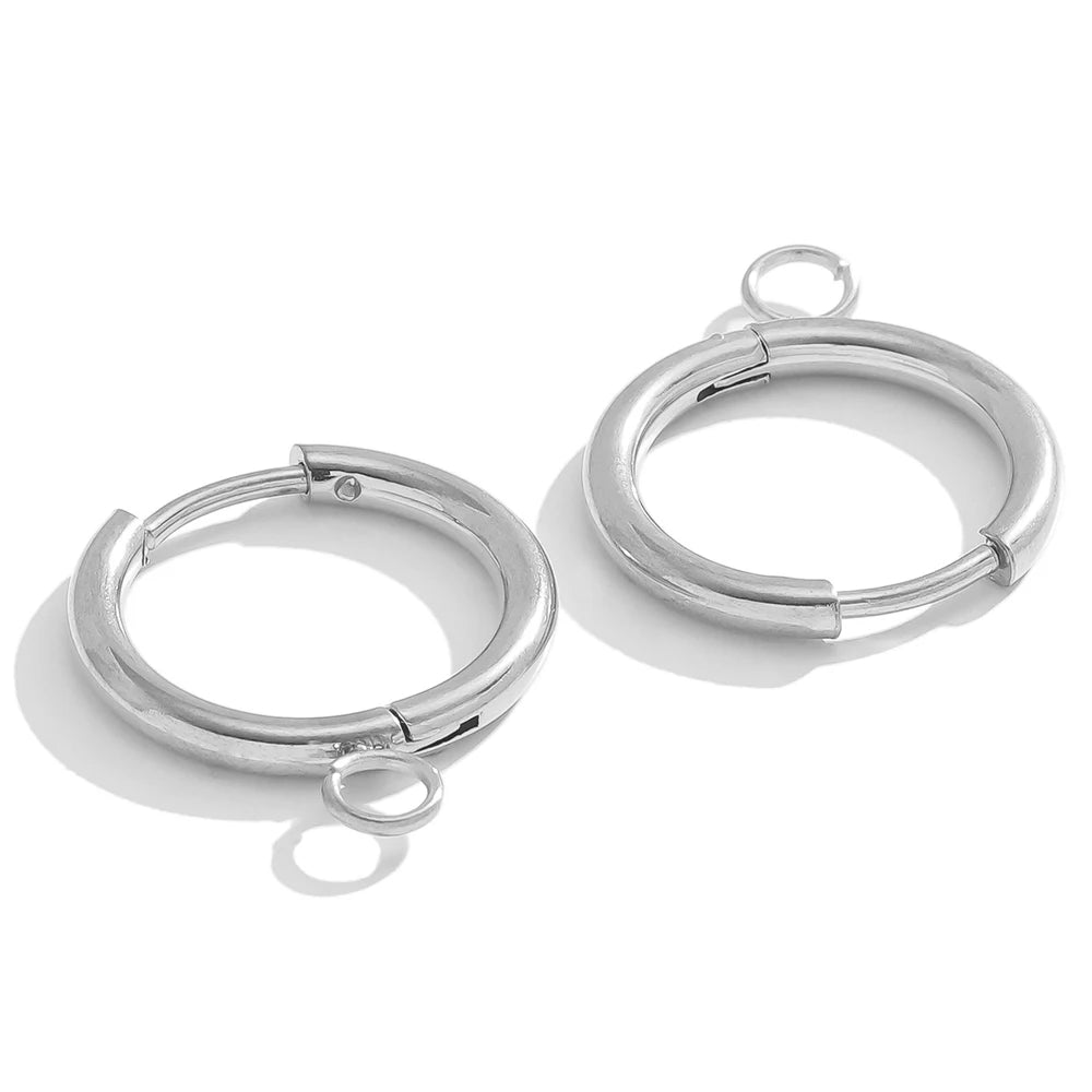 Silver-tone huggie hoop earring hooks with loop posts and small hanging rings.