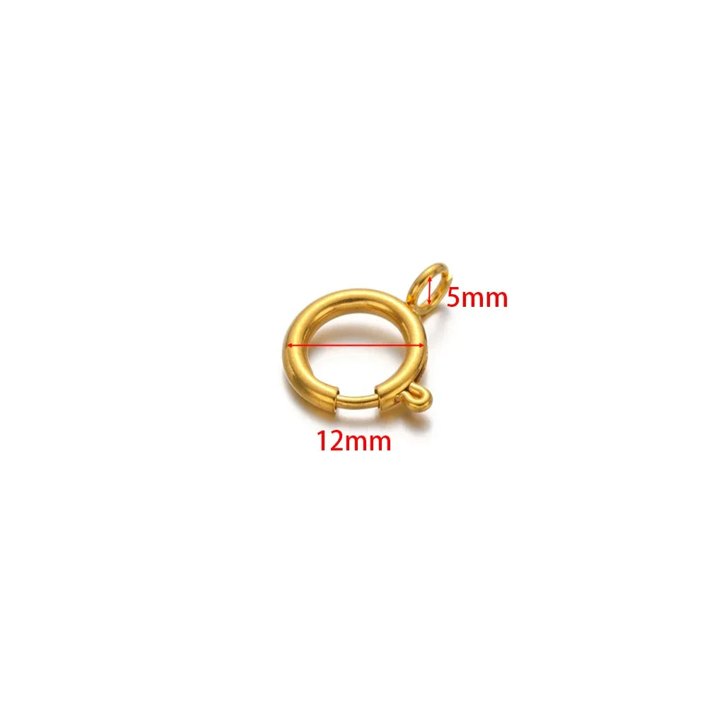 Gold spring clasp round hook connector, 12mm ring, 5mm clip.