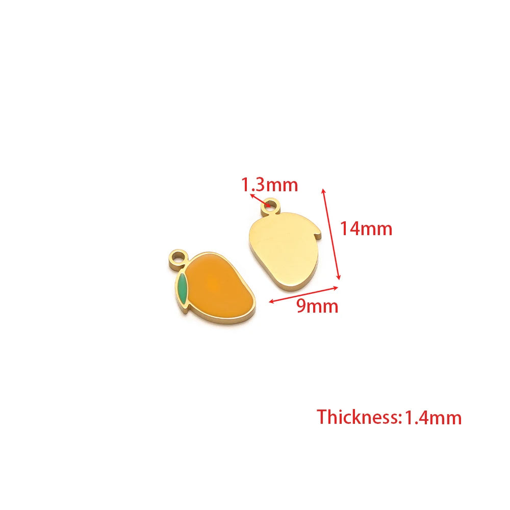 Orange mango and cream fruit charms with green accents and gold-tone loops