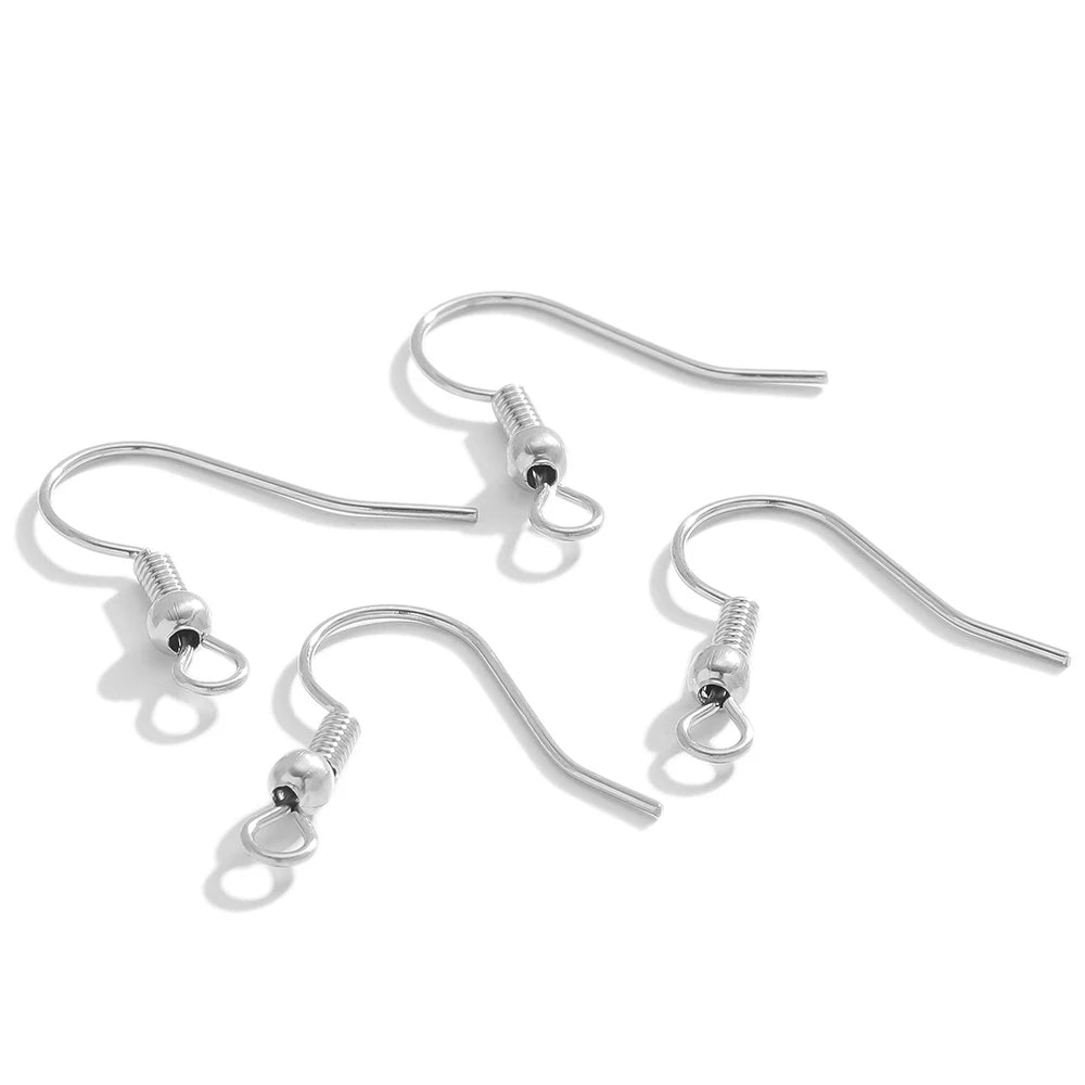 Stainless steel spring earring hooks with round bead and clasp, silver color