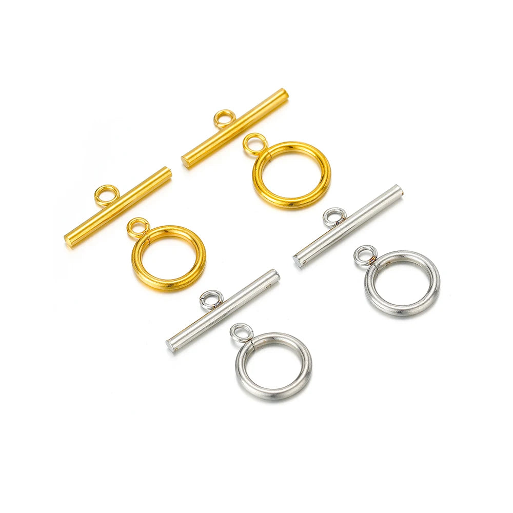 Gold- and silver-tone OT clasp connectors with ring loops and straight bars