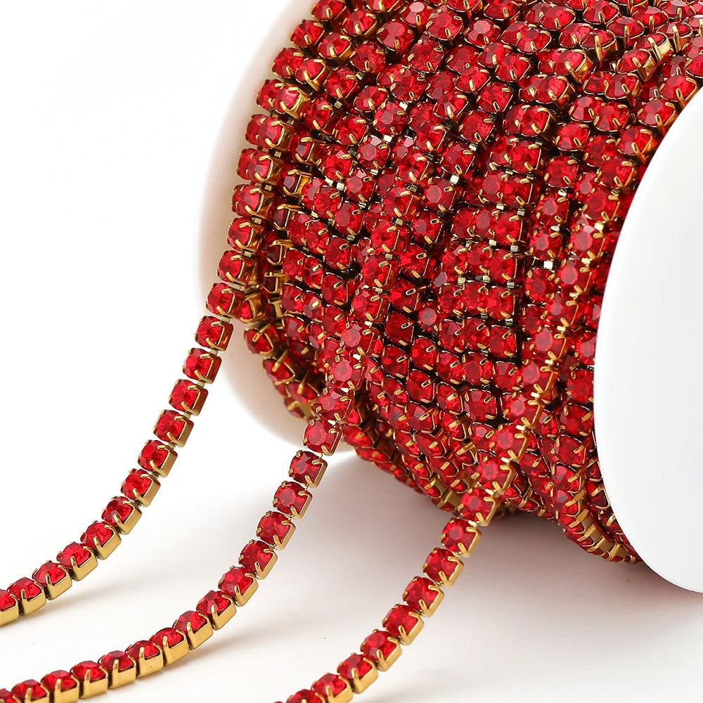 Stainless steel rhinestone crystal chain tassel in red, for DIY jewelry making