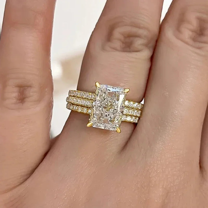 3Pcs Luxury Geometric Rectangular Cubic Zirconia Set Rings For Women m33