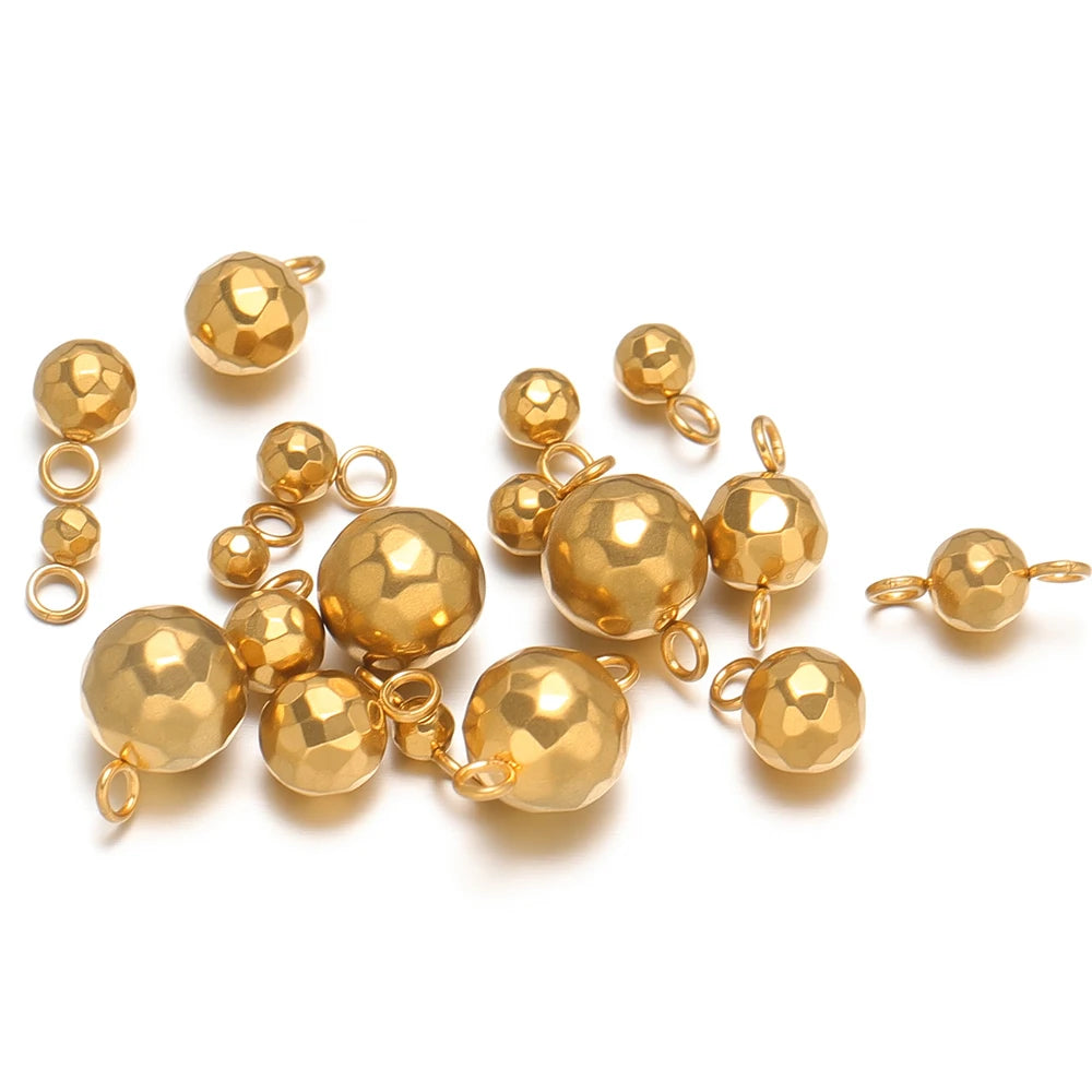 Gold hammered round ball bead charms with double loop connectors for DIY jewelry