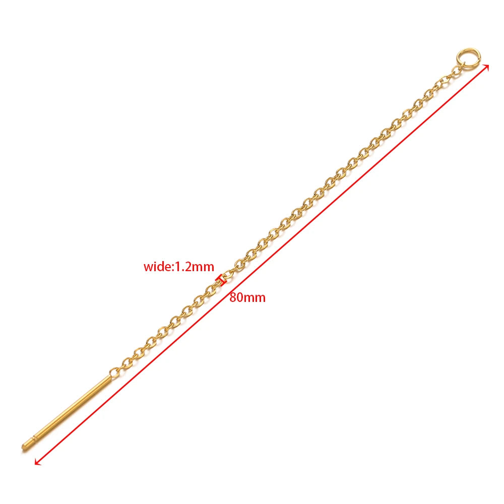 Gold-tone chain ear-line earring with straight bar end, long link style