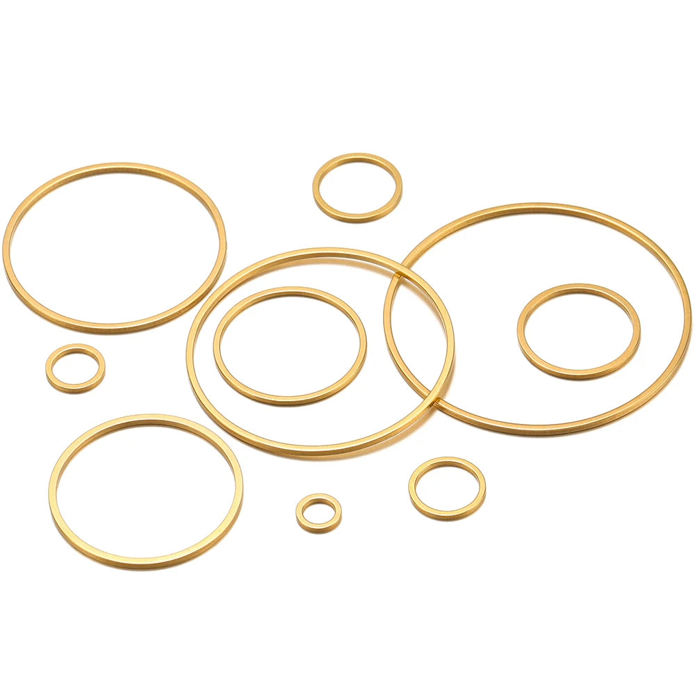 Gold-tone hollow circle bezel charms set, assorted round wire hoops with open centers