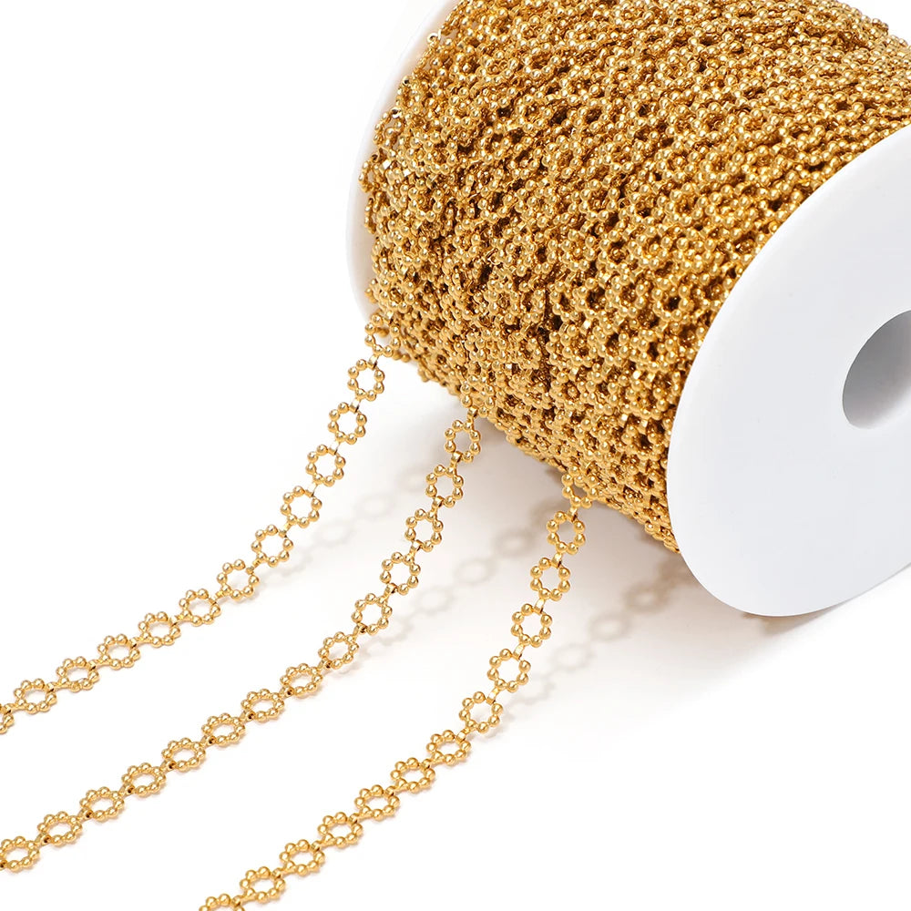 Gold plated square-link chain on white spool, small mesh chain for jewelry making