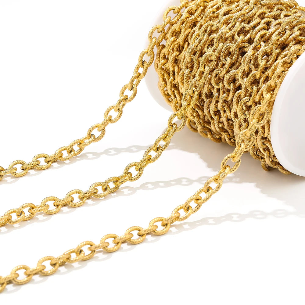 Gold chunky textured chain link roll, 8mm wide for punk choker DIY jewelry