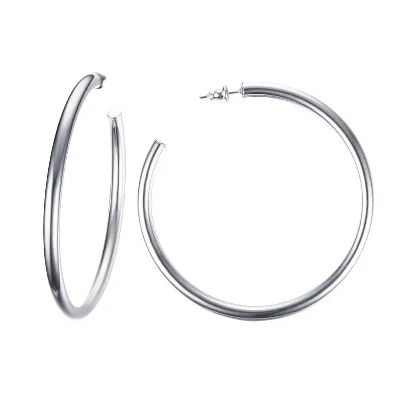 Pair of silver chunky open hoop earrings