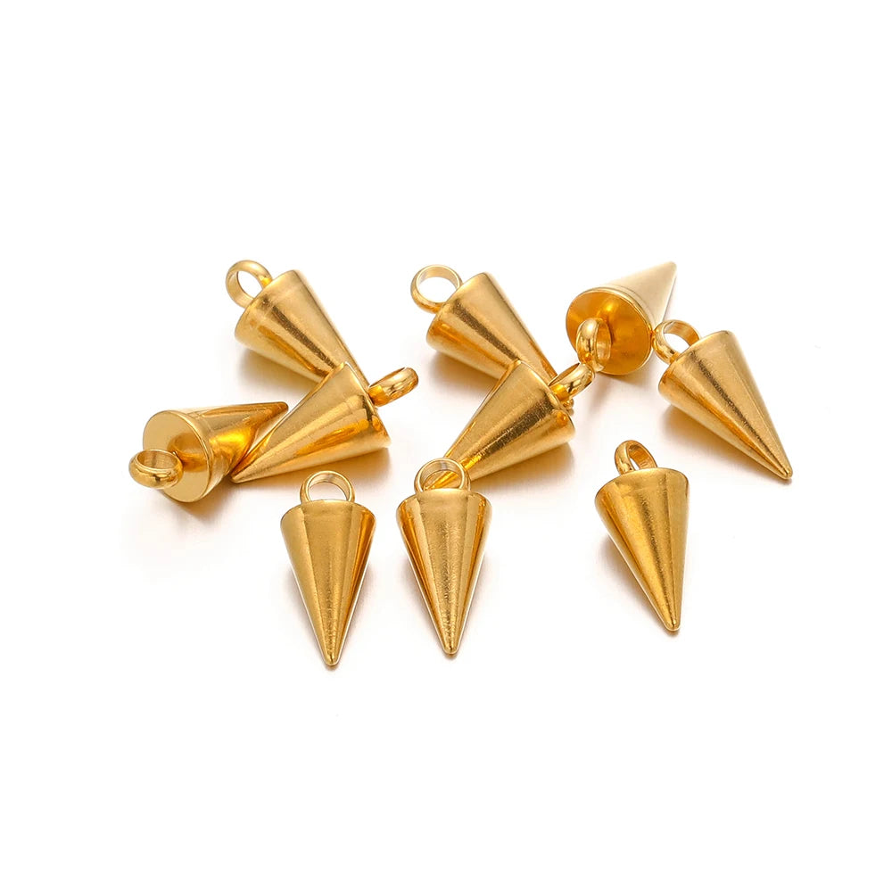 Gold cone charms with ring loops, multiple pieces DIY jewelry components