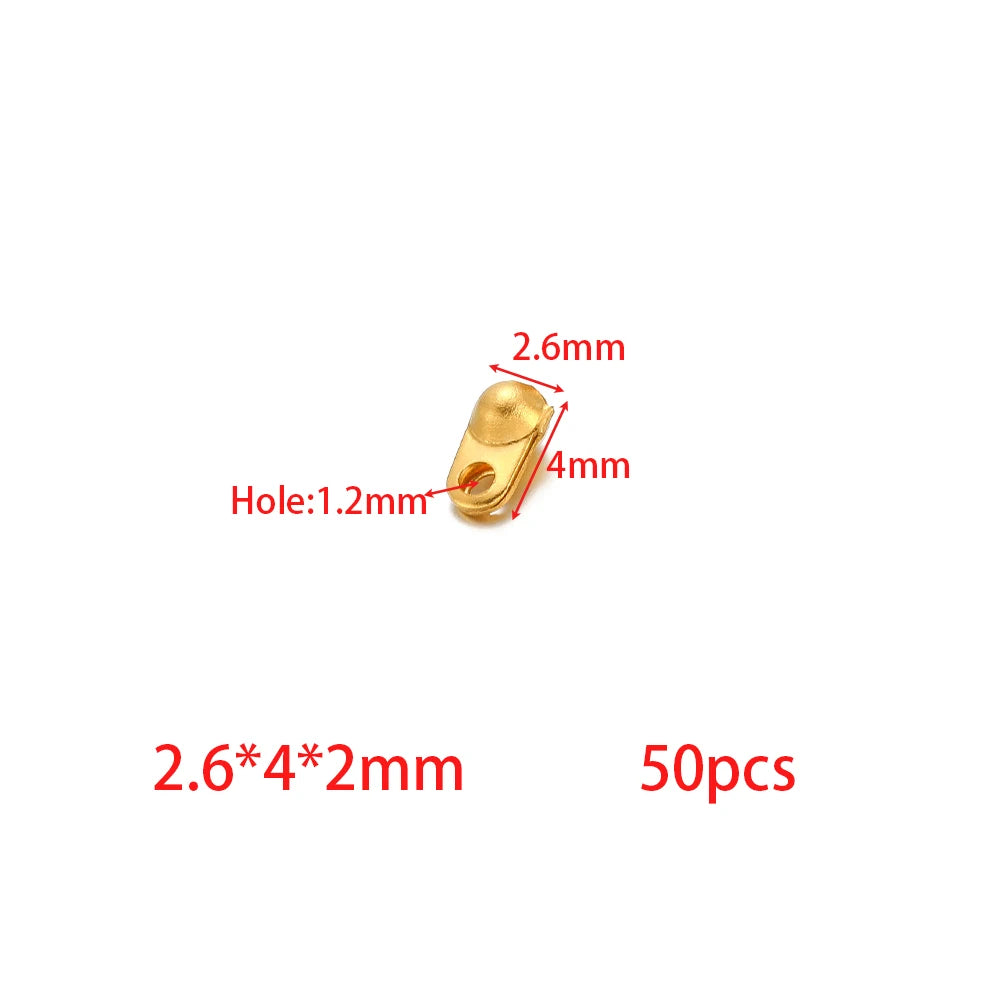 Gold end crimp clasp hook beads, 2.6x4x2mm, 1.2mm hole, 50pcs