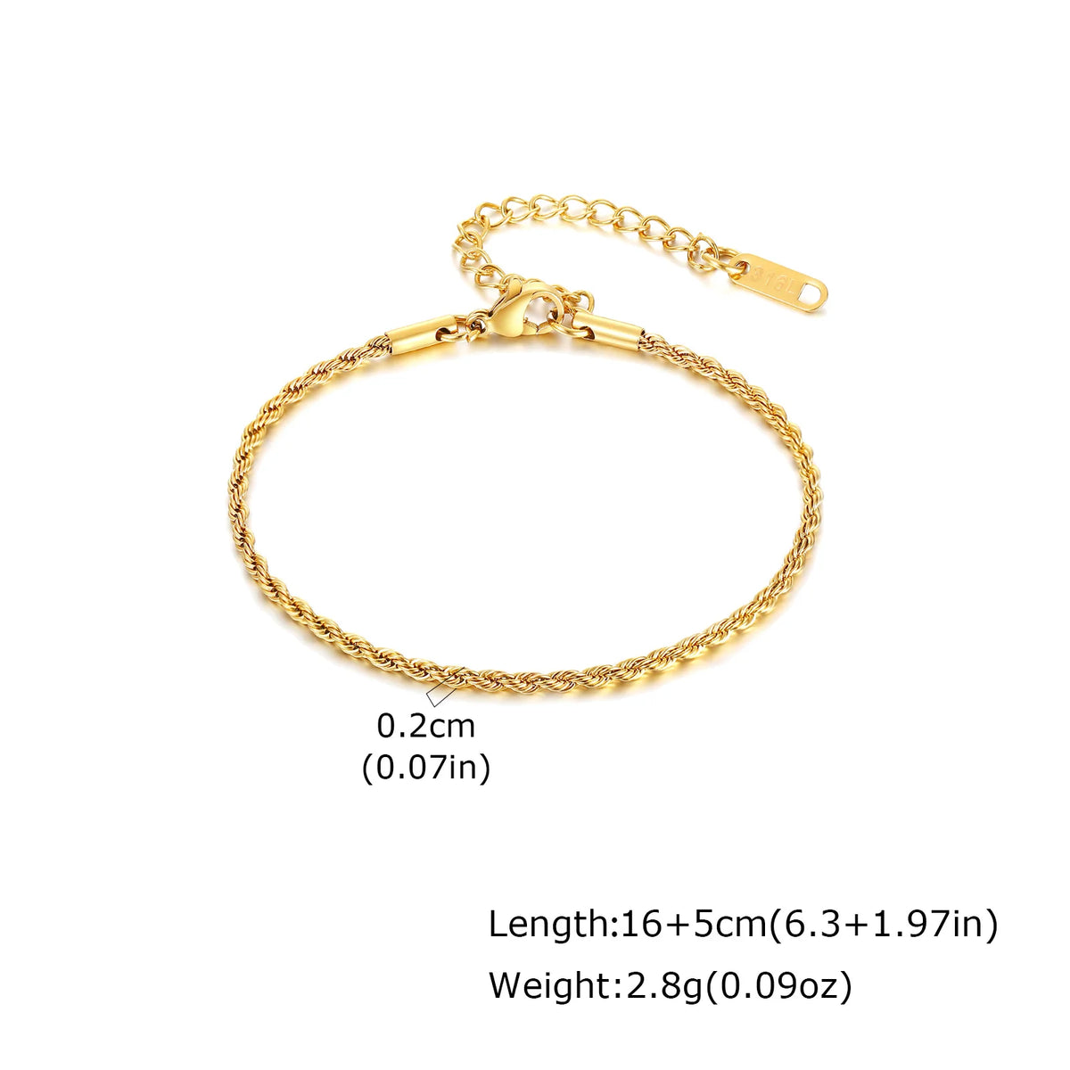 Gold tone thin chain bracelet with textured link pattern and adjustable clasp