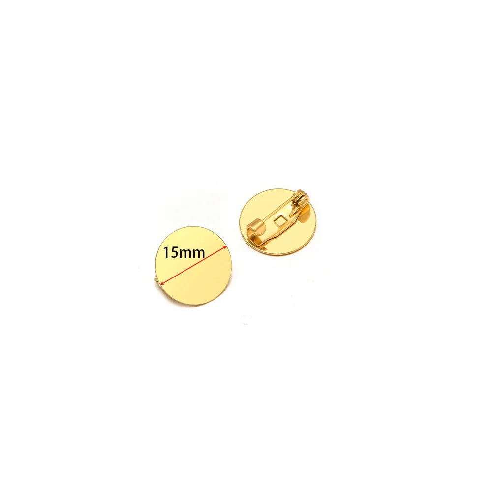 Gold round brooch base cabochon setting, 15mm size