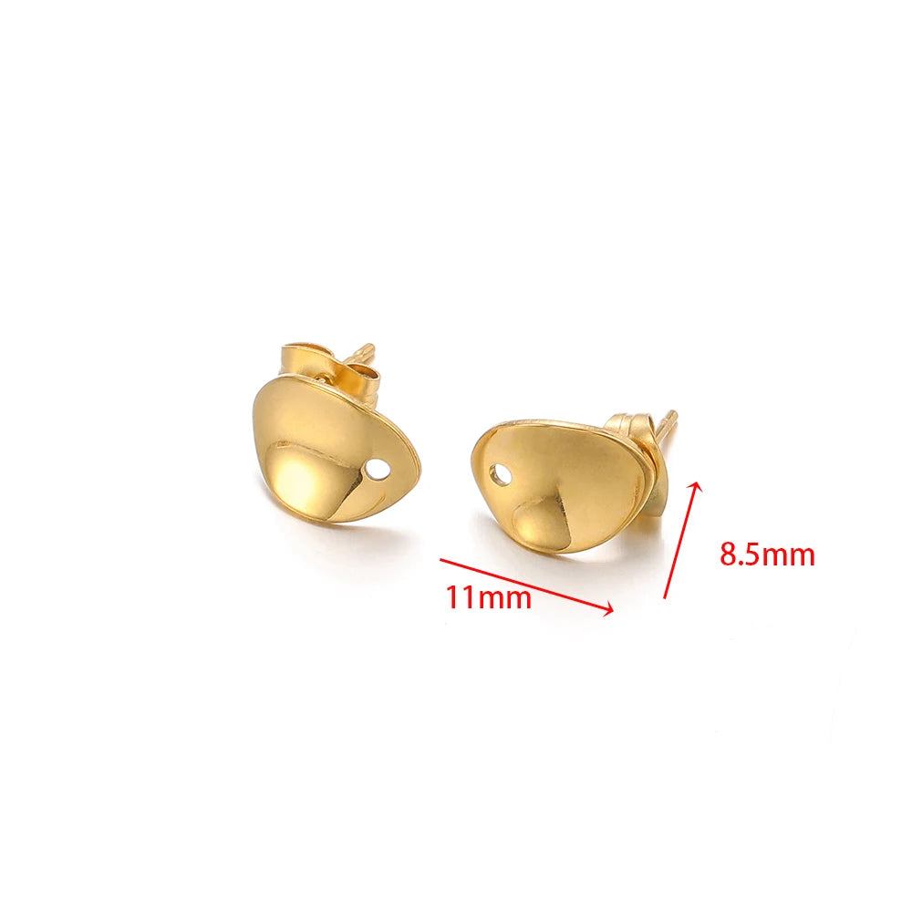 Gold oval stud earring connector cup with small side hole and top loop