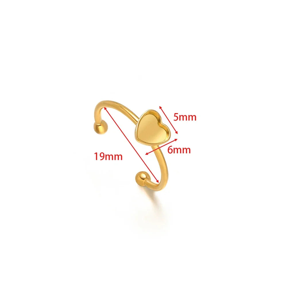 Gold open ring bezel setting, blank cabochon tray; 19mm outer size, 6mm bezel, 5mm tray