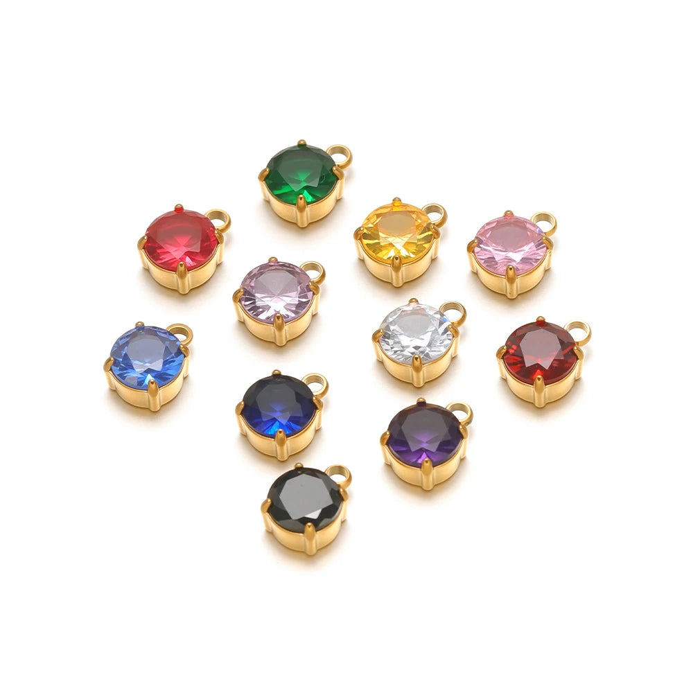 Assorted round crystal sewing claw rhinestones, gold settings with colorful stones