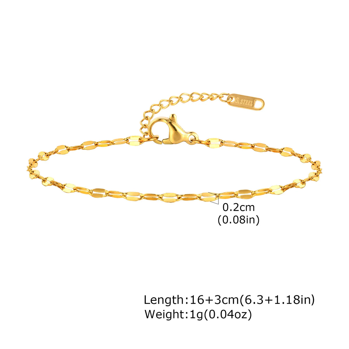 Gold tone chain bracelet with adjustable extender and open foldover clasp