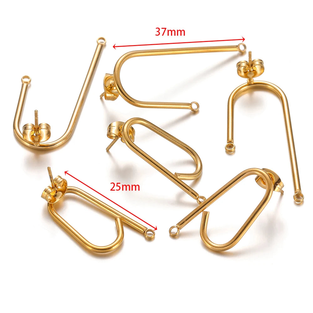 Gold long stick ear wire hooks connectors, showing 37mm and 25mm lengths