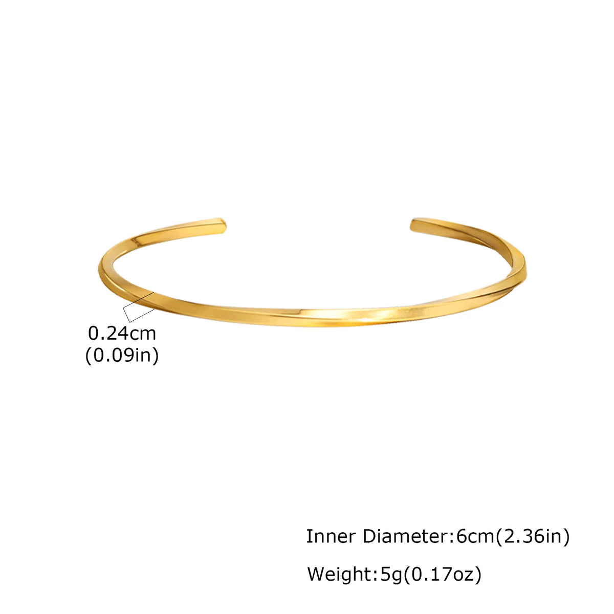 Gold cuff bracelet bangle with smooth curved metal design