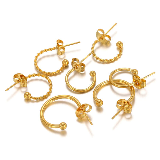 Gold-tone earring hook connectors set with hoop rings and ball end details